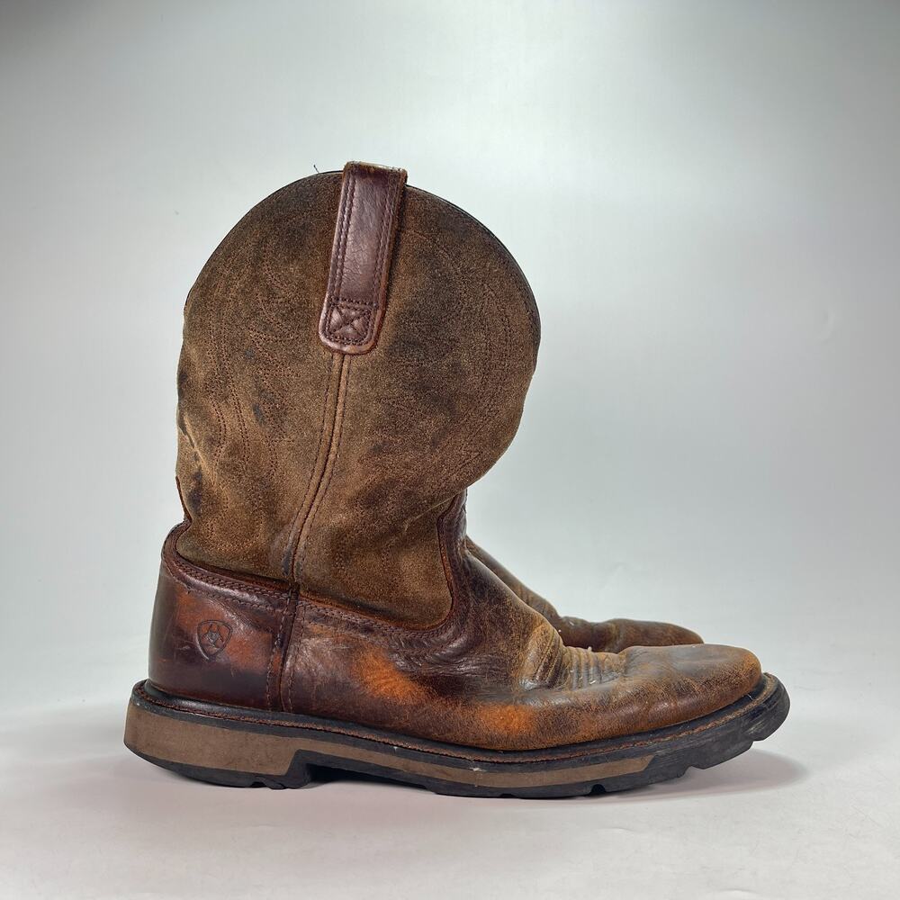 Ariat Groundbreaker Brown Leather Steel Toe Pull On Work Boots Men's Size 9.5D